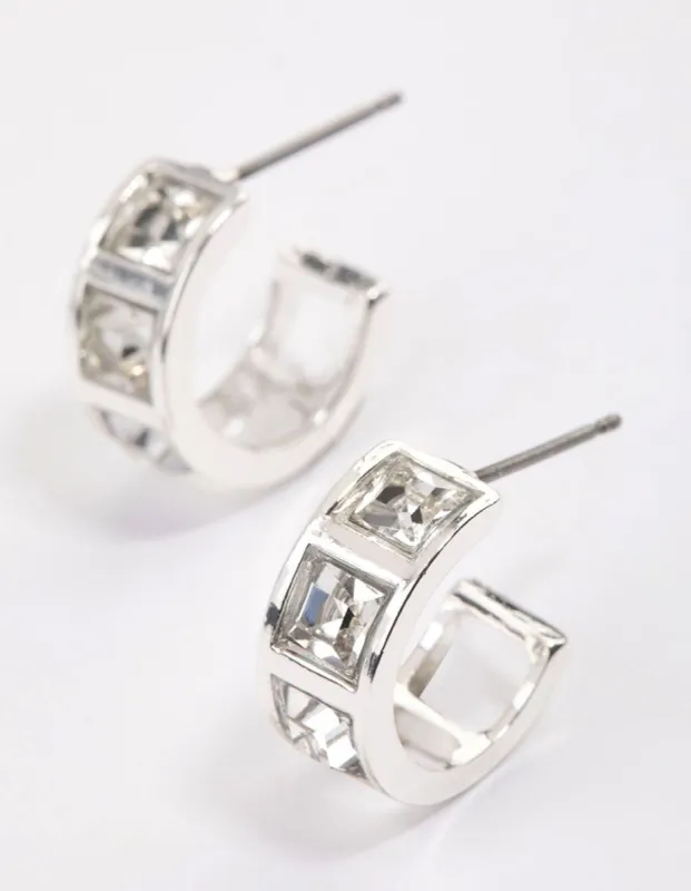 Silver Square Stone Hoop Earrings & Polishing Set sold by lovisa