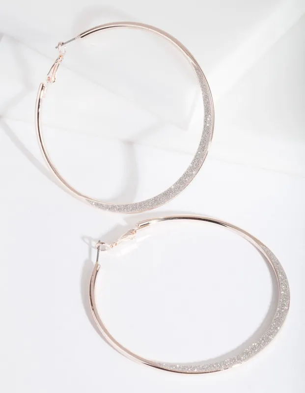 Large Rose Gold Glitter Edge Hoop Earrings sold by lovisa