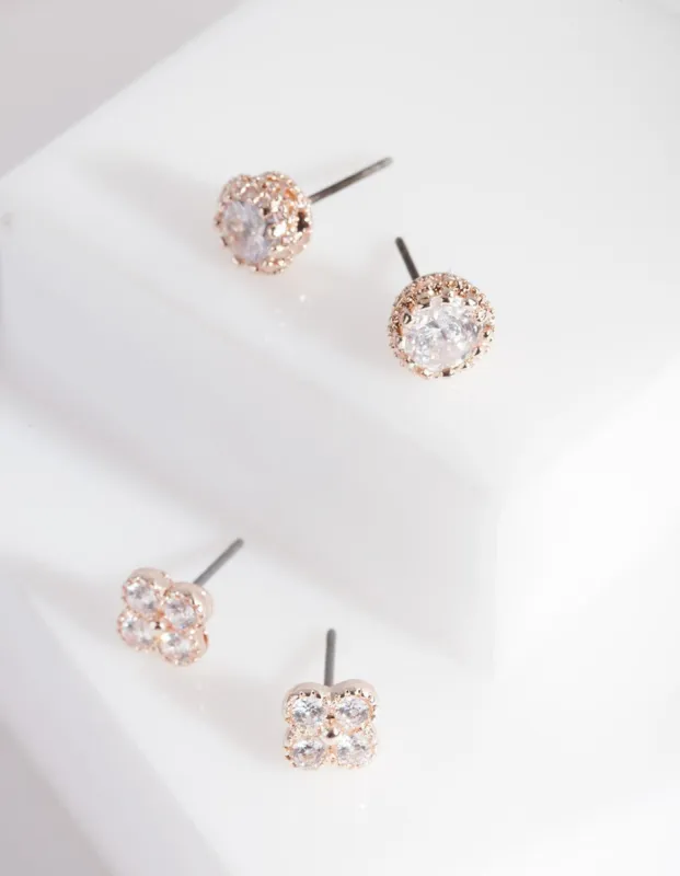 Rose Gold Cubic Zirconia Pack Stud Earring sold by lovisa