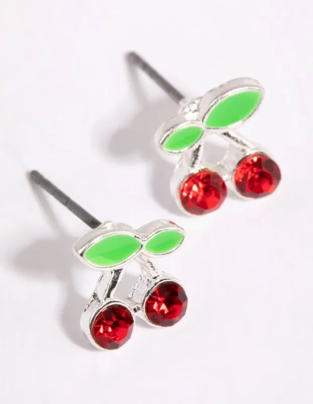 Silver & Red Cherry Stud Earrings sold by lovisa