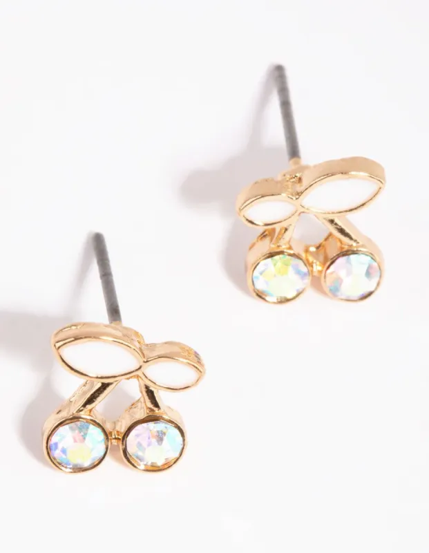 Gold & White Cherry Stud Earrings sold by lovisa