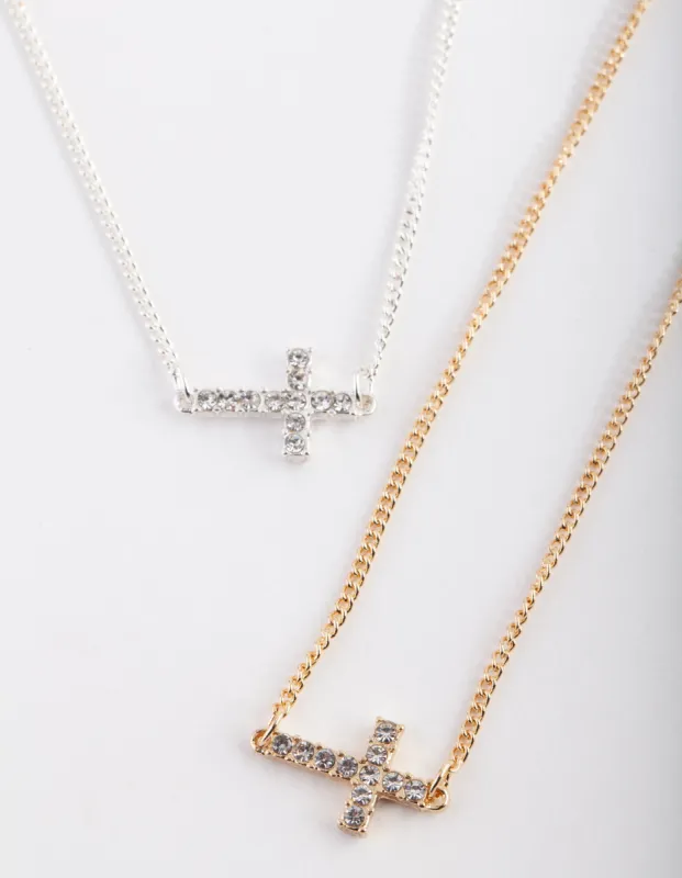 Mixed Metal Cross Necklace Pack sold by lovisa