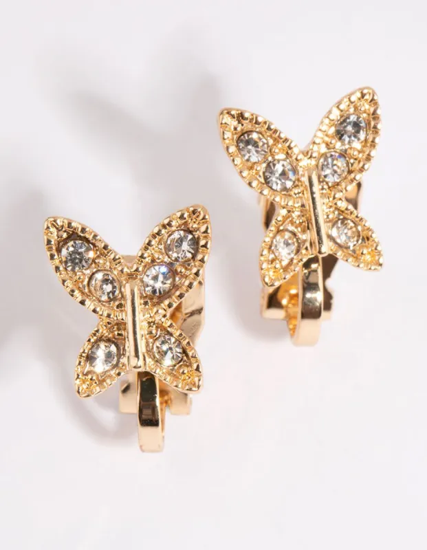 Gold Diamante Butterfly Clip-On Earrings sold by lovisa