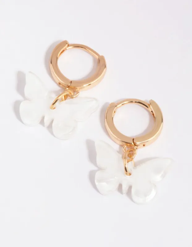 Gold & White Acrylic Butterfly Huggie Earrings sold by lovisa