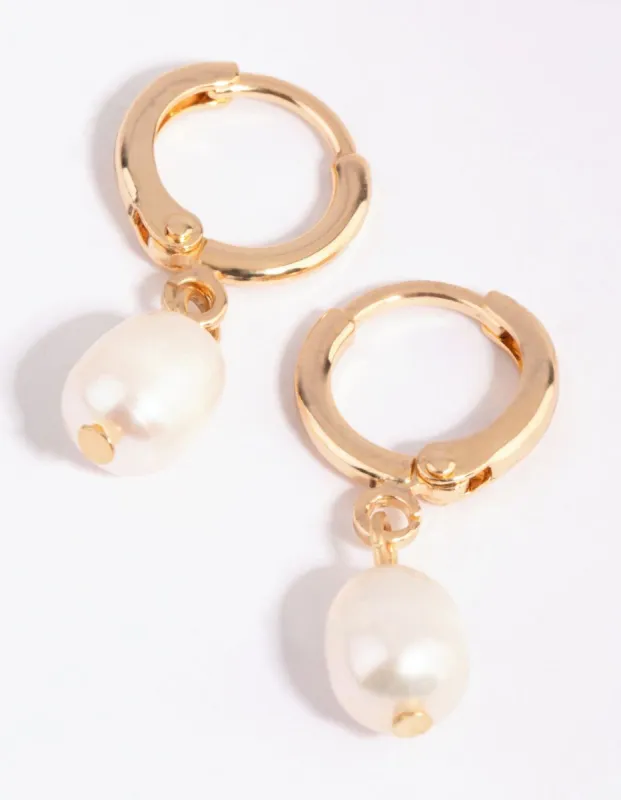 Gold Freshwater Pearl Huggie Earrings sold by lovisa