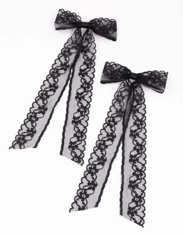 Black Fabric Medium Lace Hair Bows Pack sold by lovisa