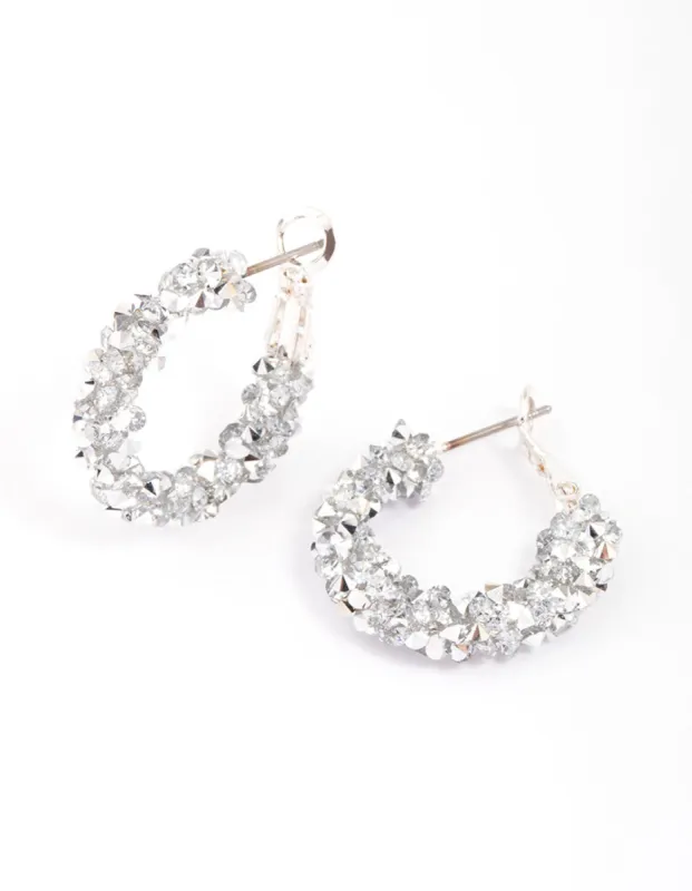 Silver Crushed Stone & Diamante Hoop Earrings sold by lovisa