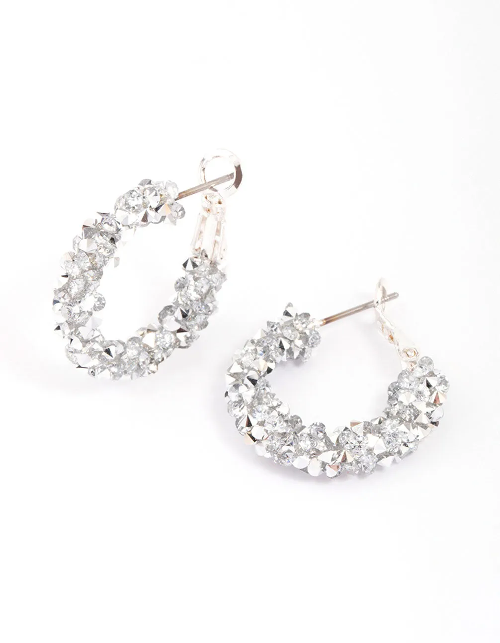 Silver Crushed Stone & Diamante Hoop Earrings sold by lovisa