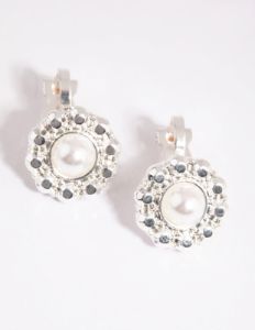 Silver Pearl & Diamante Clip On Earrings sold by lovisa