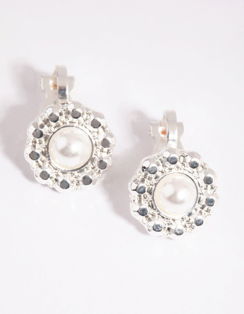 Silver Pearl & Diamante Clip On Earrings sold by lovisa