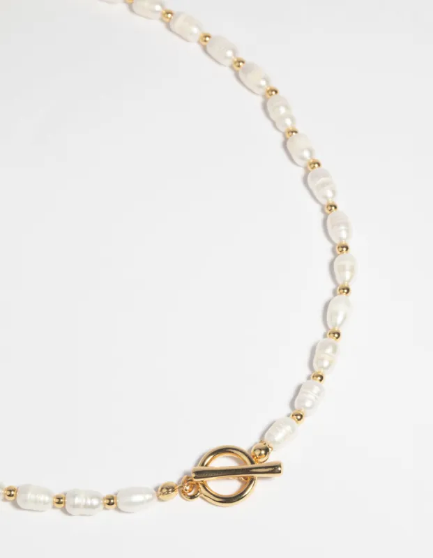 Gold Plated Freshwater Pearl Fob Necklace sold by lovisa