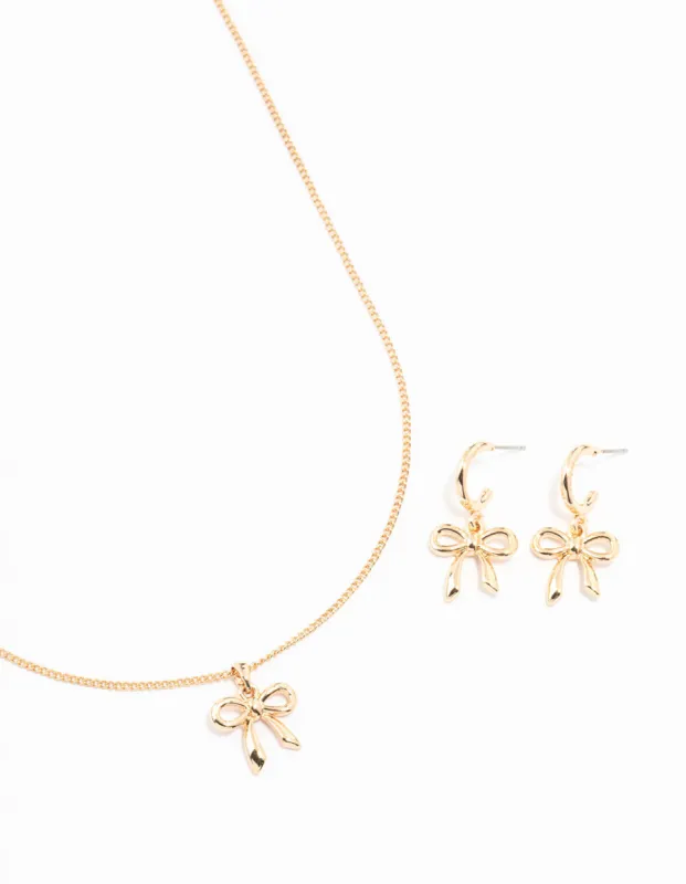 Lovely Gold Bow Necklace & Earring Set sold by lovisa