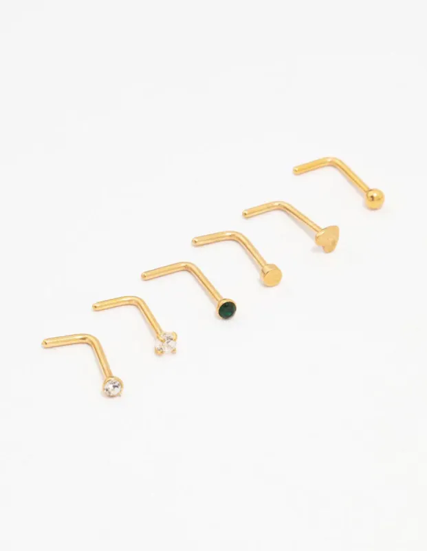 Gold Plated Surgical Steel Heart Diamante Nose 6-Pack sold by lovisa