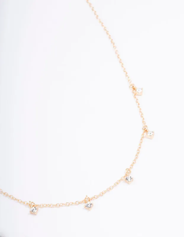 Gold Diamante Droplet Short Necklace sold by lovisa