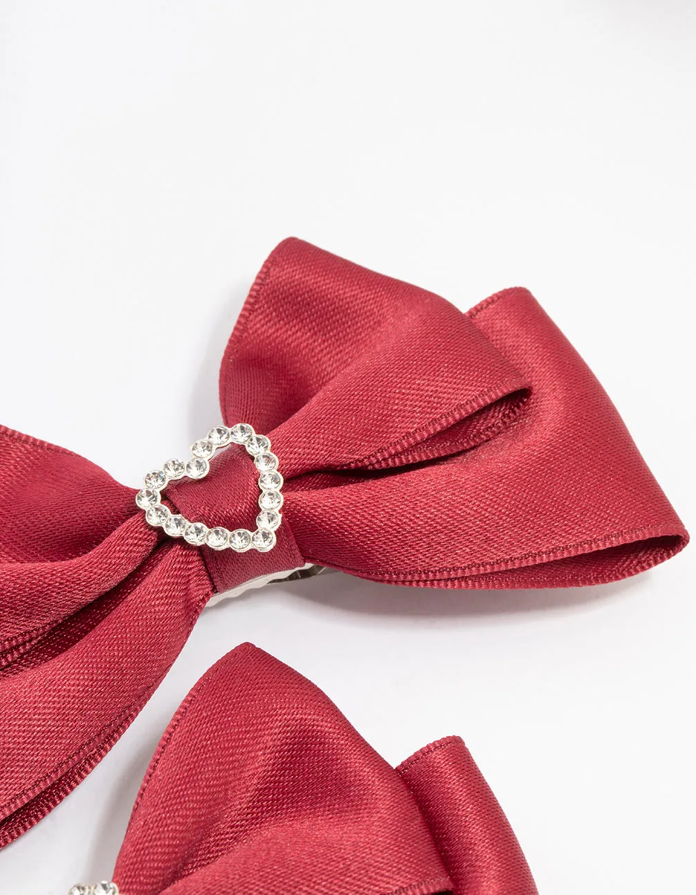 Red Fabric Bow with Diamante Heart Clip 2-Pack sold by lovisa product image thumbnail 2