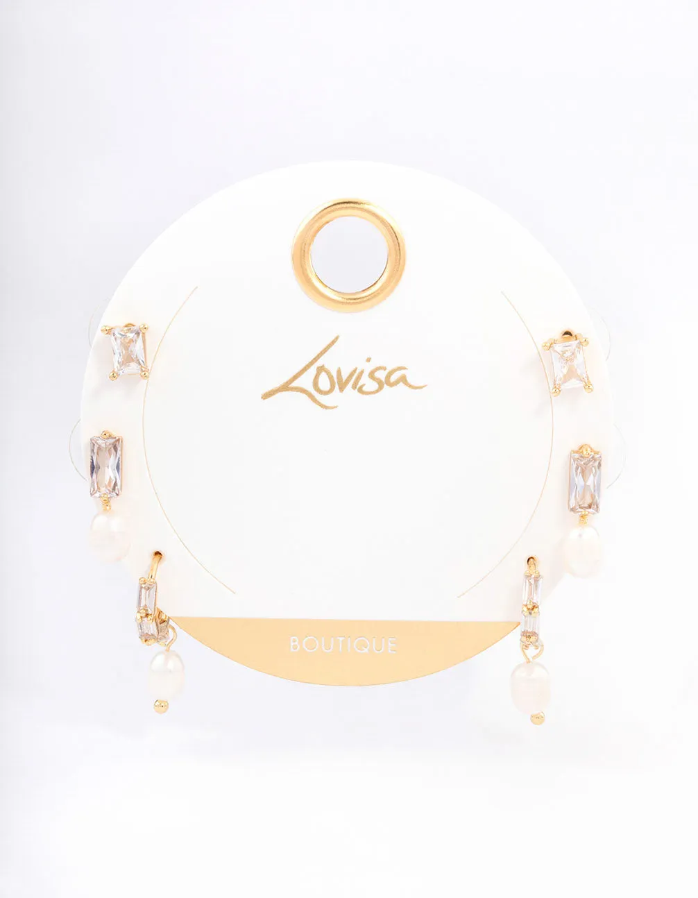Gold Plated Cubic Zirconia Baguette Freshwater Pearl Earrings Pack sold by lovisa product image thumbnail 3