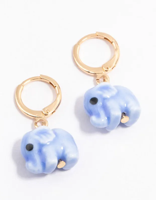 Gold Acrylic Elephant Drop Earrings made by lovisa