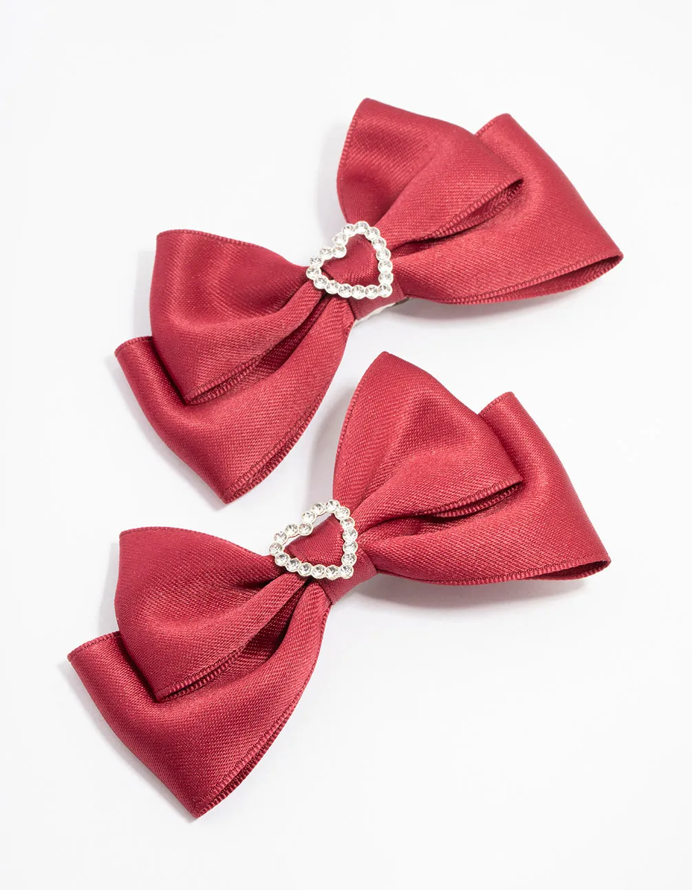 Red Fabric Bow with Diamante Heart Clip 2-Pack sold by lovisa
