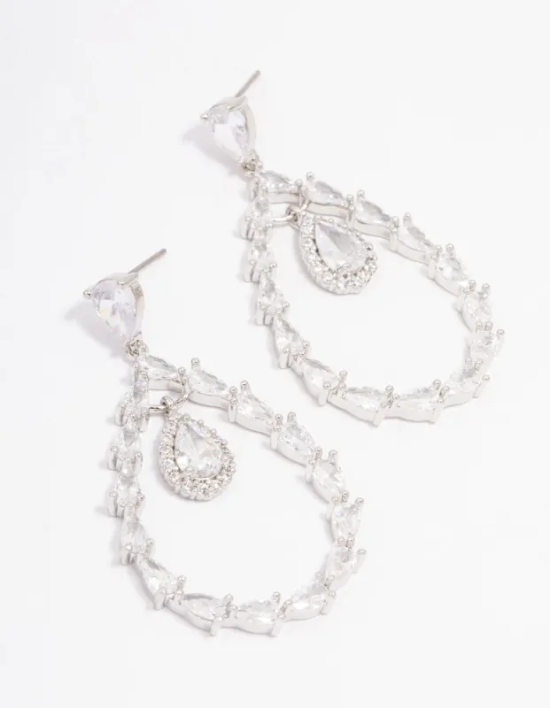 Rhodium Cubic Zirconia Pear Stone Drop Earrings sold by lovisa