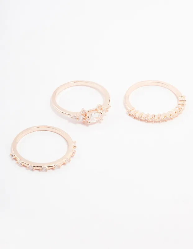 Rose Gold Plated Fine Marquise Stacking Ring 3-Pack sold by lovisa