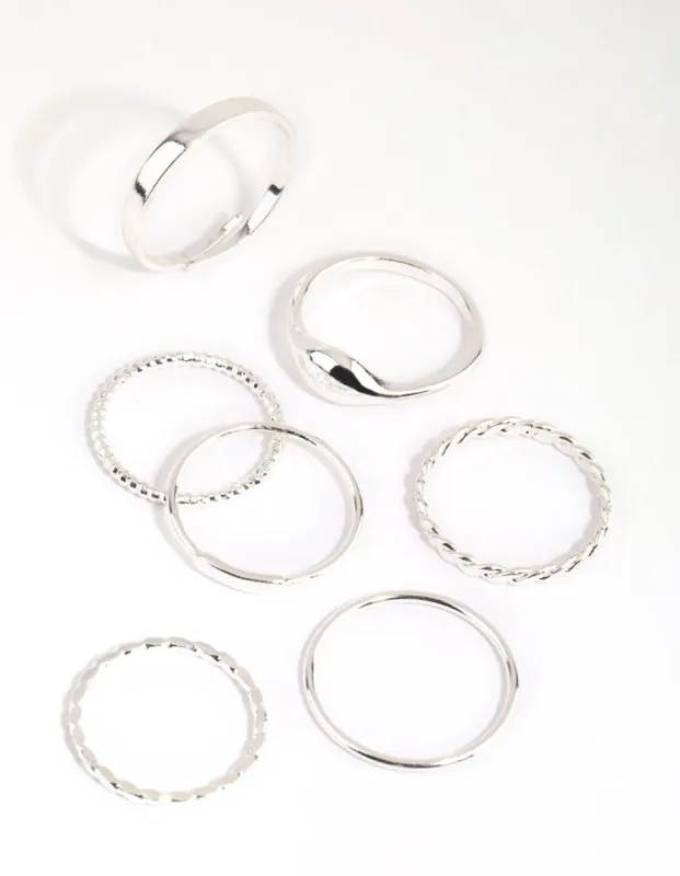 Silver Twist & Textured Ring Pack sold by lovisa
