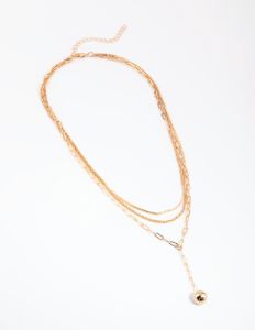Gold Ball Layered Chain Necklace sold by lovisa
