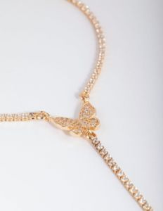 Gold Cubic Zirconia Butterfly Hand Chain sold by lovisa