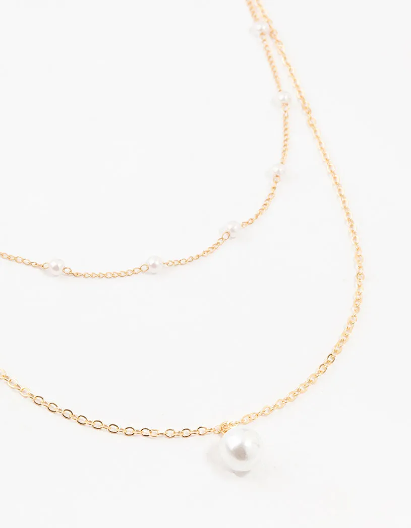Gold Station Pearl Pendant Layered Necklace sold by lovisa