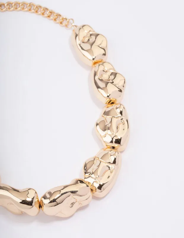 Gold Circular Textured Statement Necklace sold by lovisa
