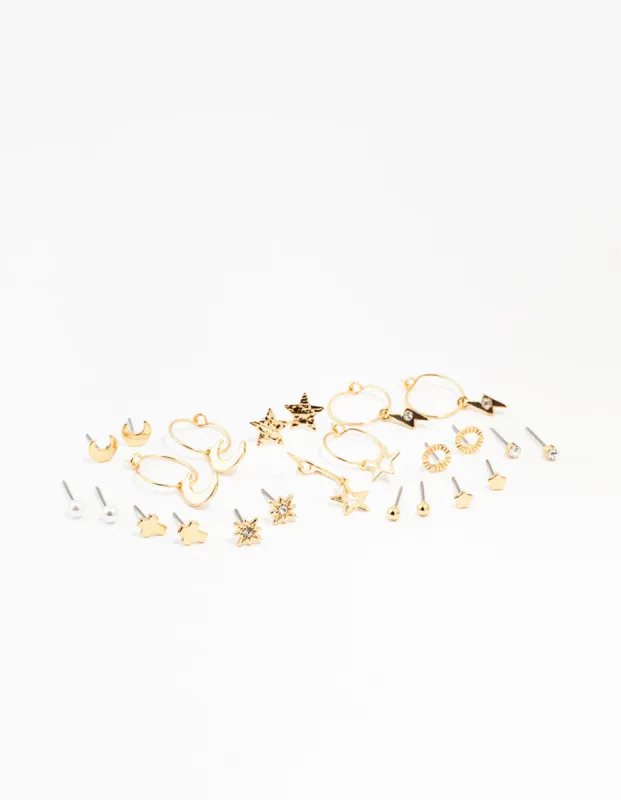 Gold Celestial Cross Earrings 12-Pack sold by lovisa