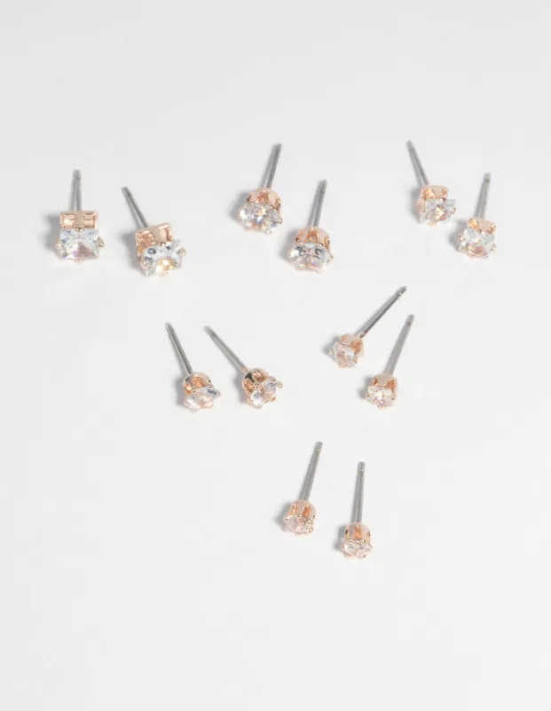 Rose Gold Cubic Zirconia Earring 6-Pack sold by lovisa
