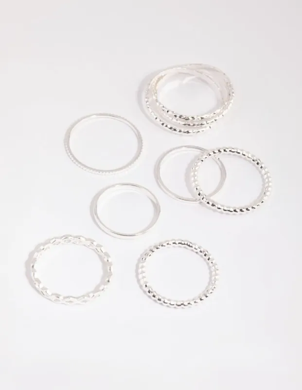 Silver Mixed Texture Ring Pack sold by lovisa