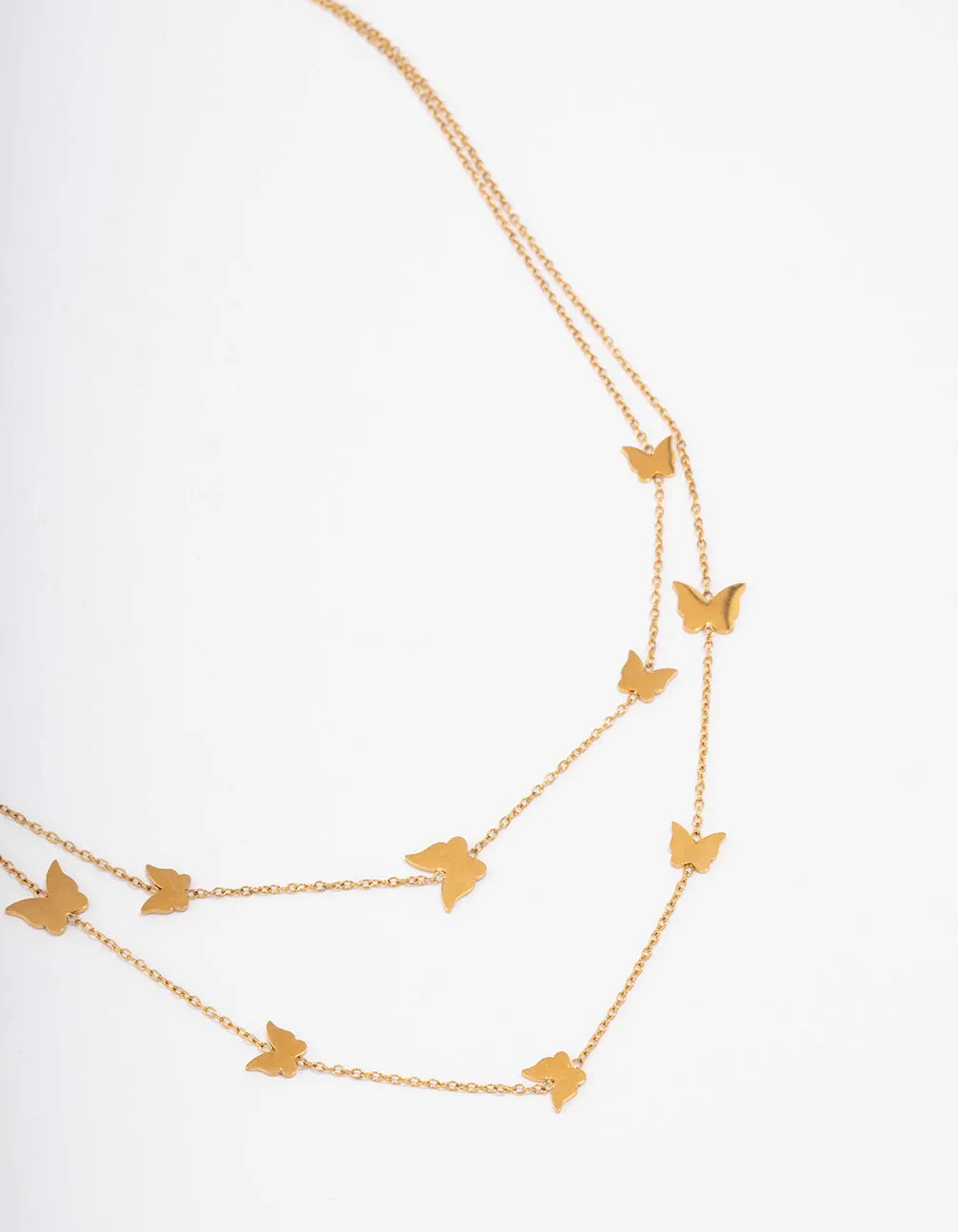 Gold Plated Stainless Steel Double Layered Butterfly Necklace sold by lovisa