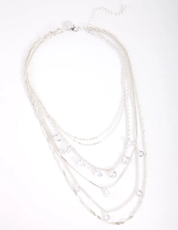 Cubic Zirconia Silver Multi Chain Necklace sold by lovisa