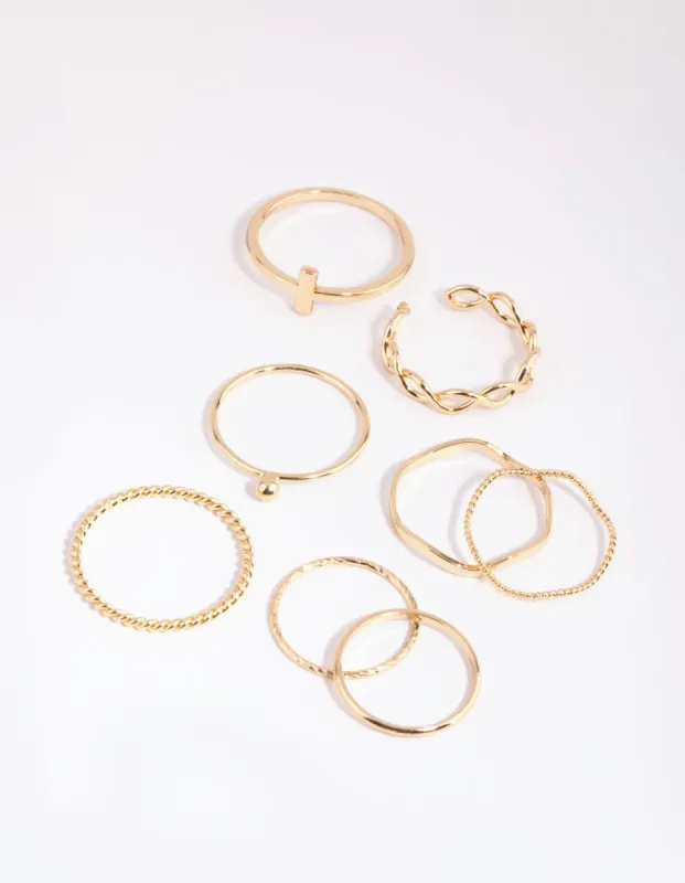 Gold Cross & Wave Ring Pack sold by lovisa