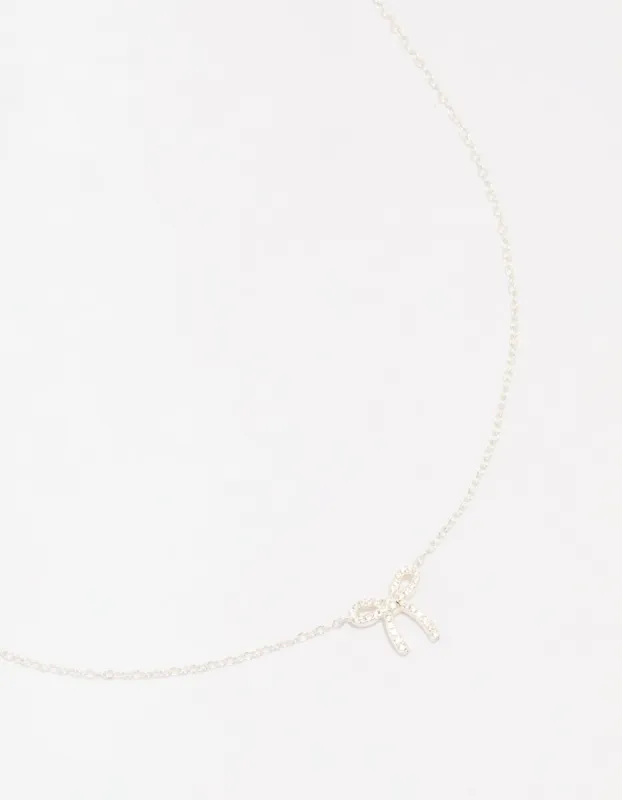 Sterling Silver Cubic Zirconia Bow Pendant Necklace sold by lovisa