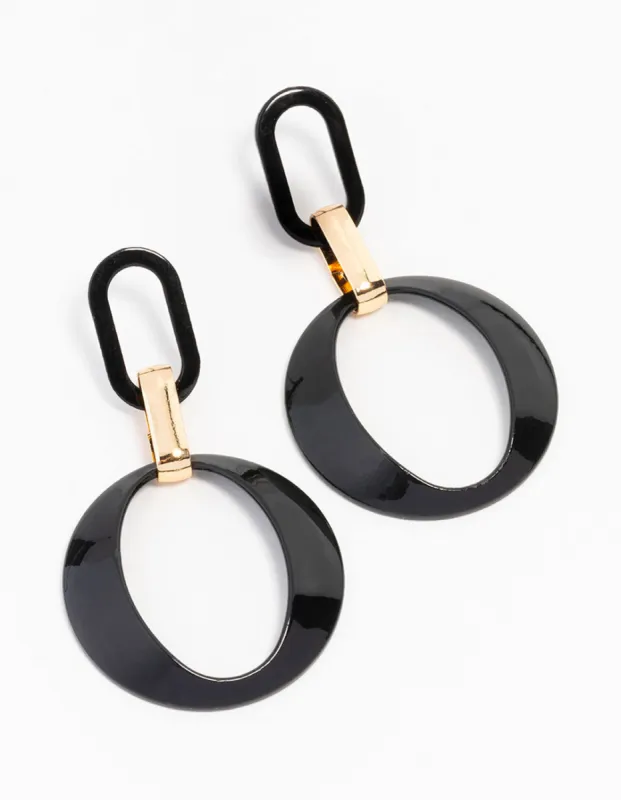 Black Gold Oval Circle Link Drop Earrings sold by lovisa