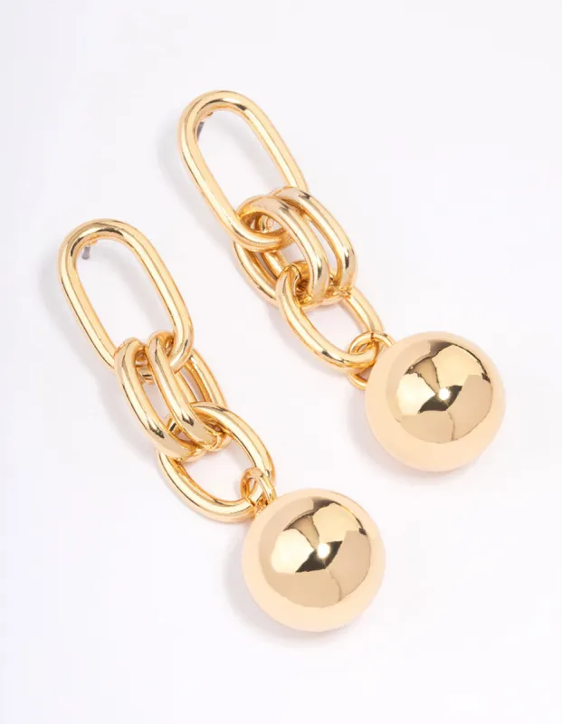 Gold Plated Oval Link Ball Drop Earrings sold by lovisa