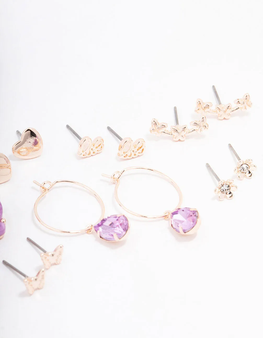 Rose Gold Heart & Butterfly Earring 8-Pack sold by lovisa product image thumbnail 3
