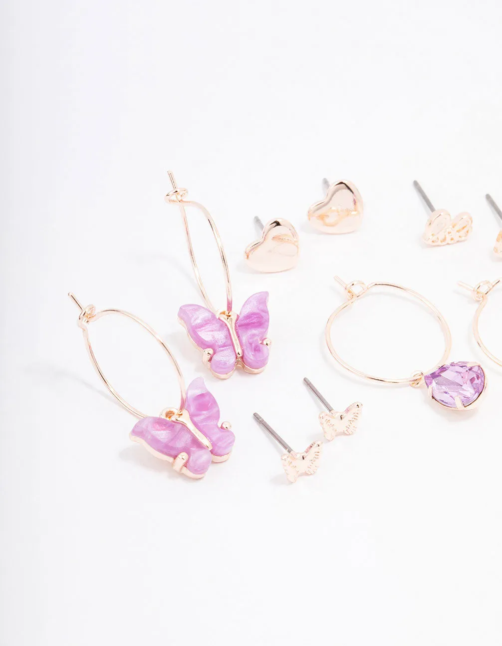 Rose Gold Heart & Butterfly Earring 8-Pack sold by lovisa product image thumbnail 2