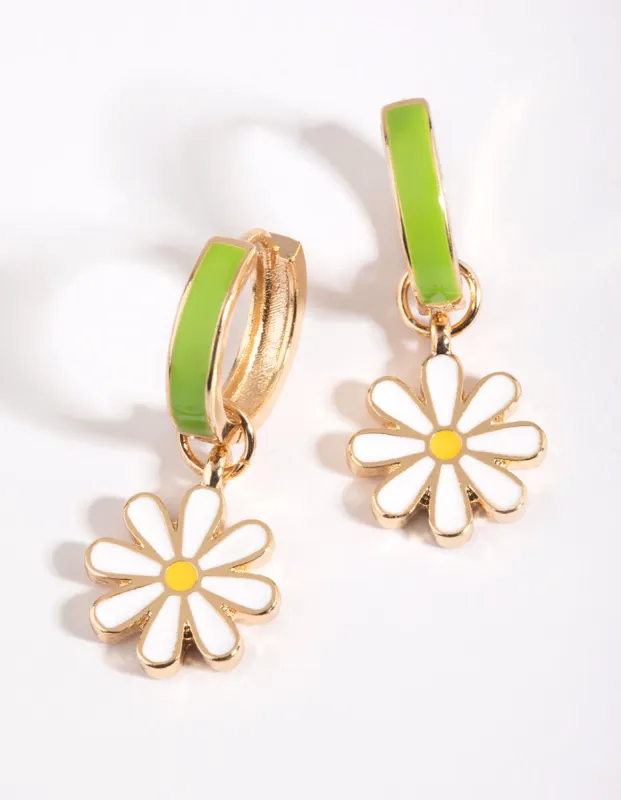Lime Daisy Huggie Hoop Earrings sold by lovisa