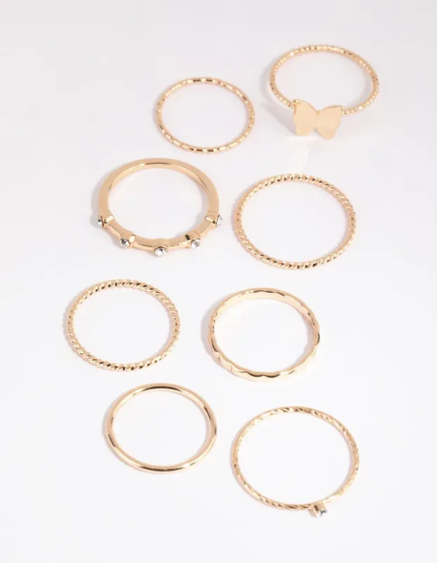 Gold Butterfly & Diamante Fine Ring Pack sold by lovisa