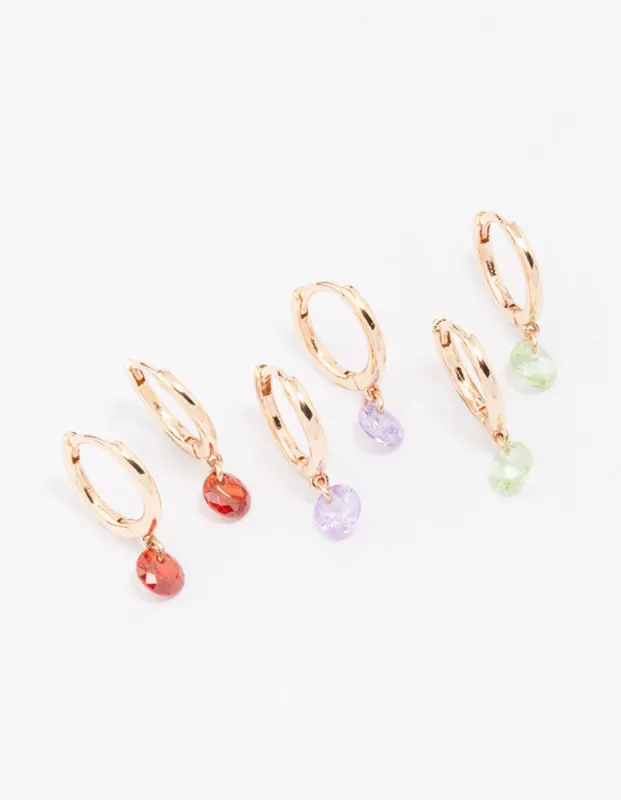 Gold Mixed Cubic Zirconia Crystal Huggie Hoop Earring 3-Pack sold by lovisa