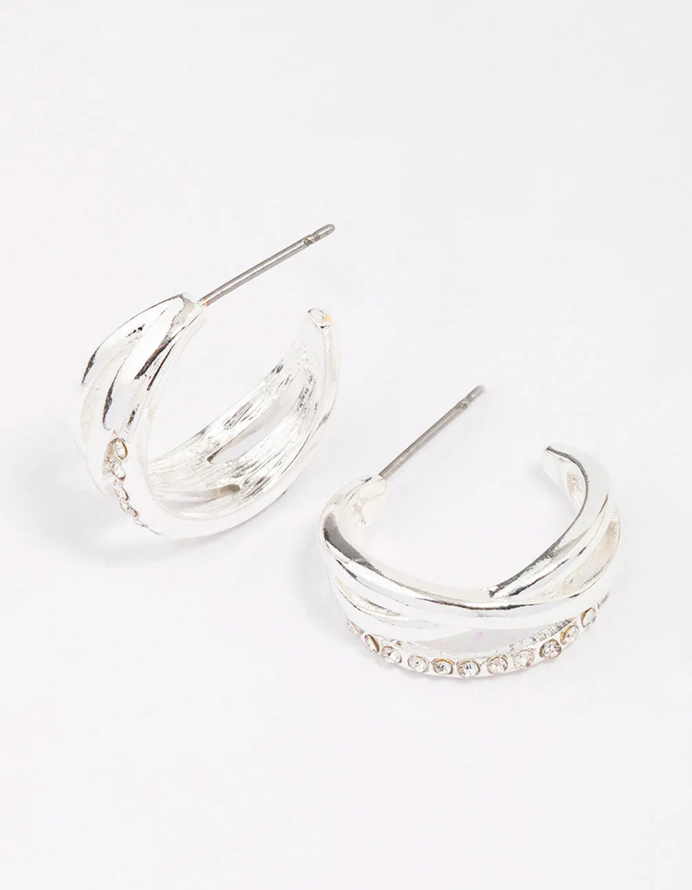 Silver Diamante Multi Twisted Hoop Earrings sold by lovisa