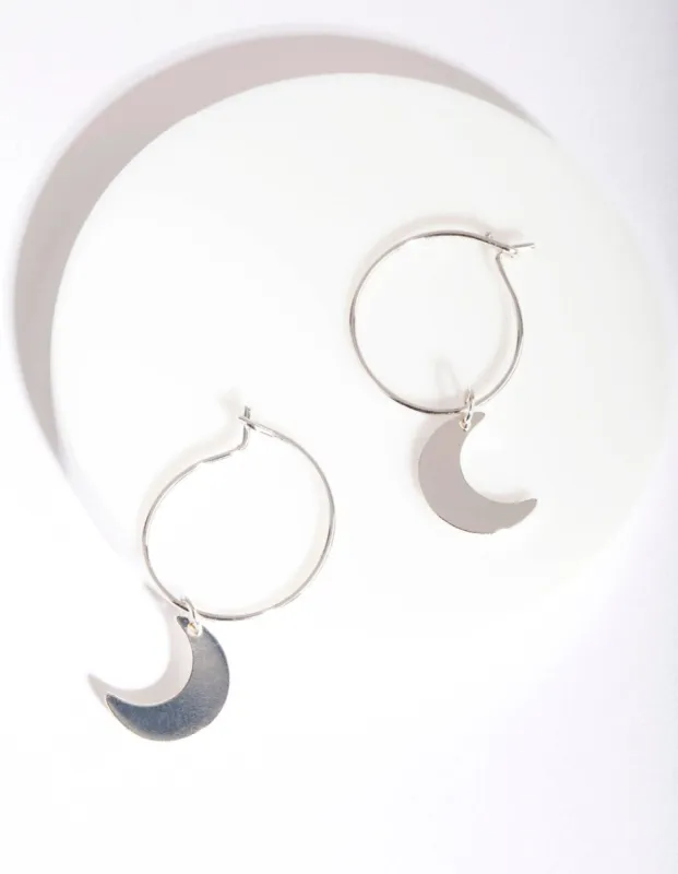 Silver 13mm Moon Hoop Earrings sold by lovisa