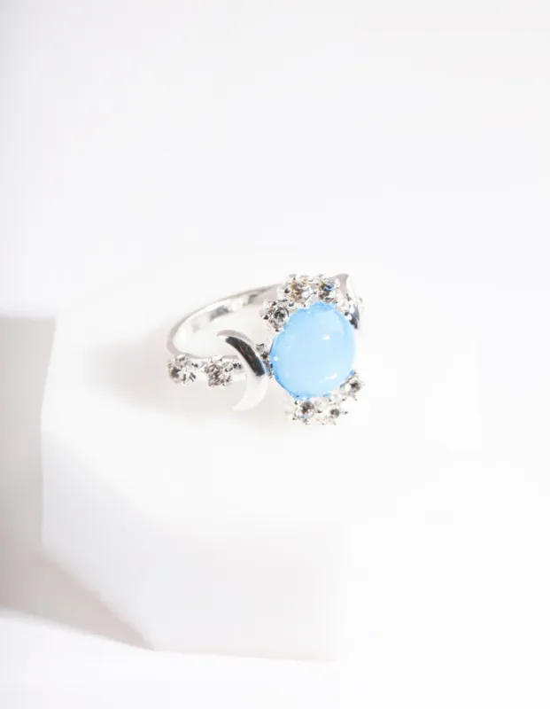 Silver Vanilla Synthetic Opal Moon Diamante Ring sold by lovisa