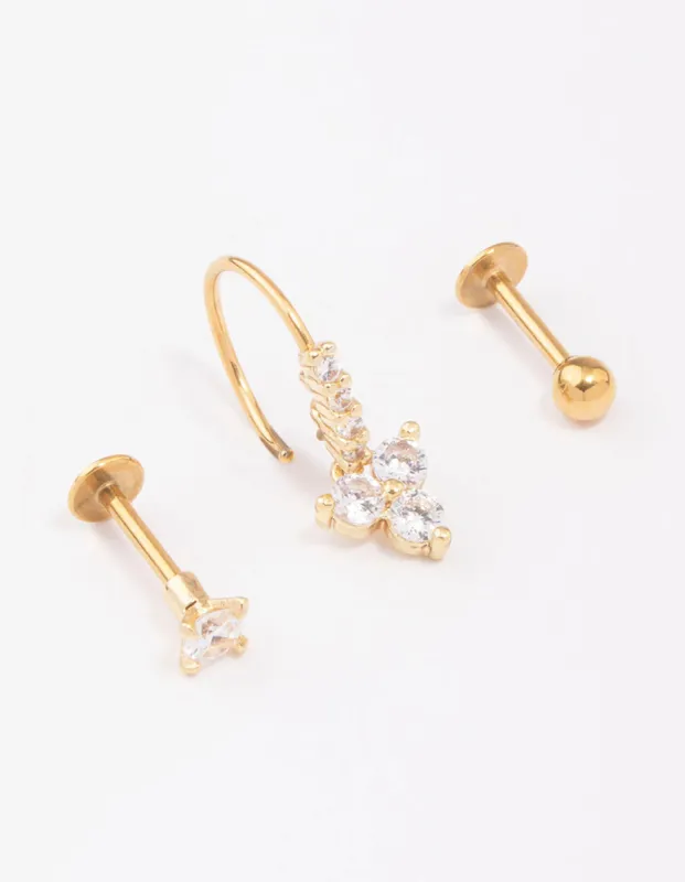 Gold Plated Surgical Steel Flower Flat Back 3-Pack sold by lovisa