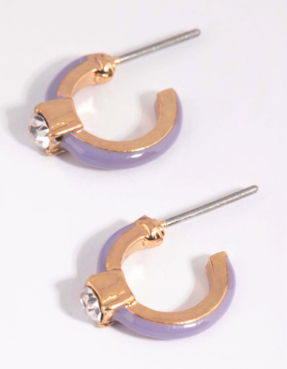 Purple Statement Diamante Huggie Earrings sold by lovisa product image thumbnail 3