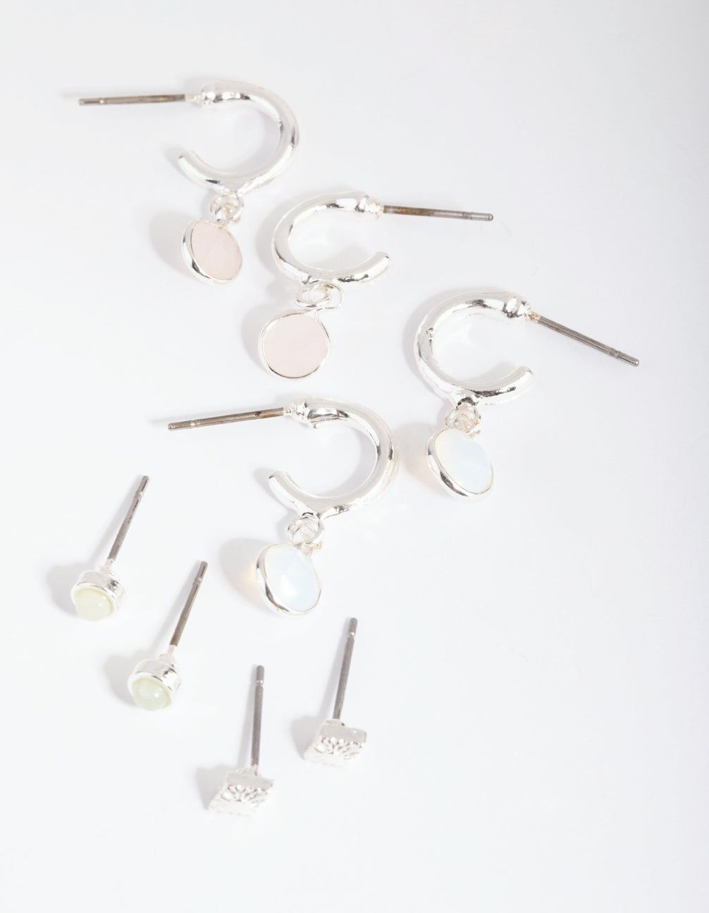 Silver Mixed Stone Stack Pack Earrings sold by lovisa