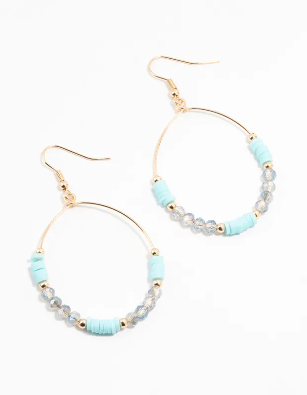 Gold & Blue Beaded & Disc Hoop Drop Earrings sold by lovisa